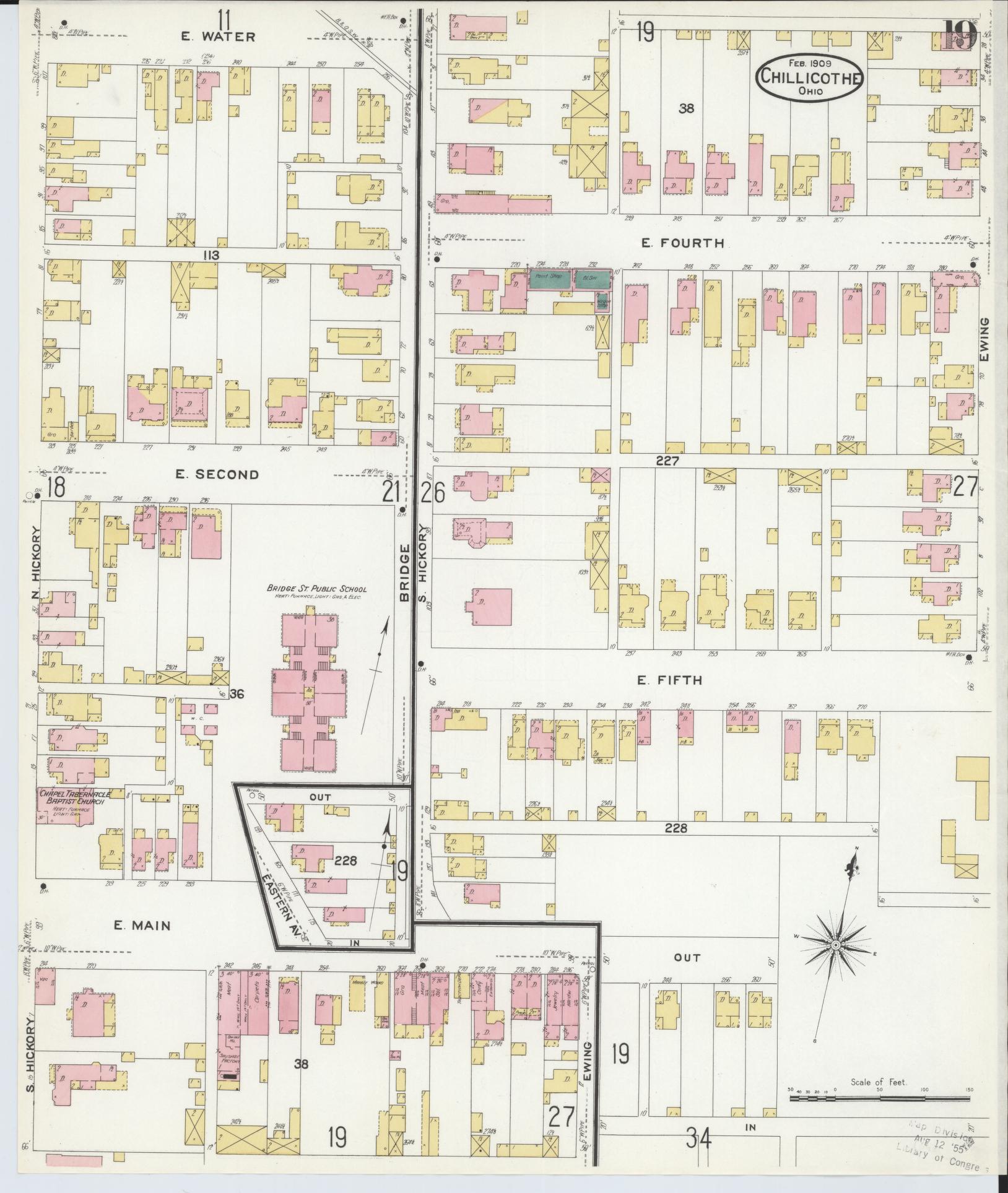 Sanborn Fire Insurance Map from Chillicothe, Ross County, Ohio (1909), Sheet #0019 - Historic Sanborn Fire Insurance Map Print, vintage old map wall art, antique decor, genealogy gift, Ohio Ohio map