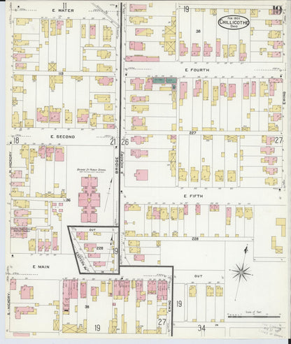 Sanborn Fire Insurance Map from Chillicothe, Ross County, Ohio (1909), Sheet #0019 - Historic Sanborn Fire Insurance Map Print, vintage old map wall art, antique decor, genealogy gift, Ohio Ohio map