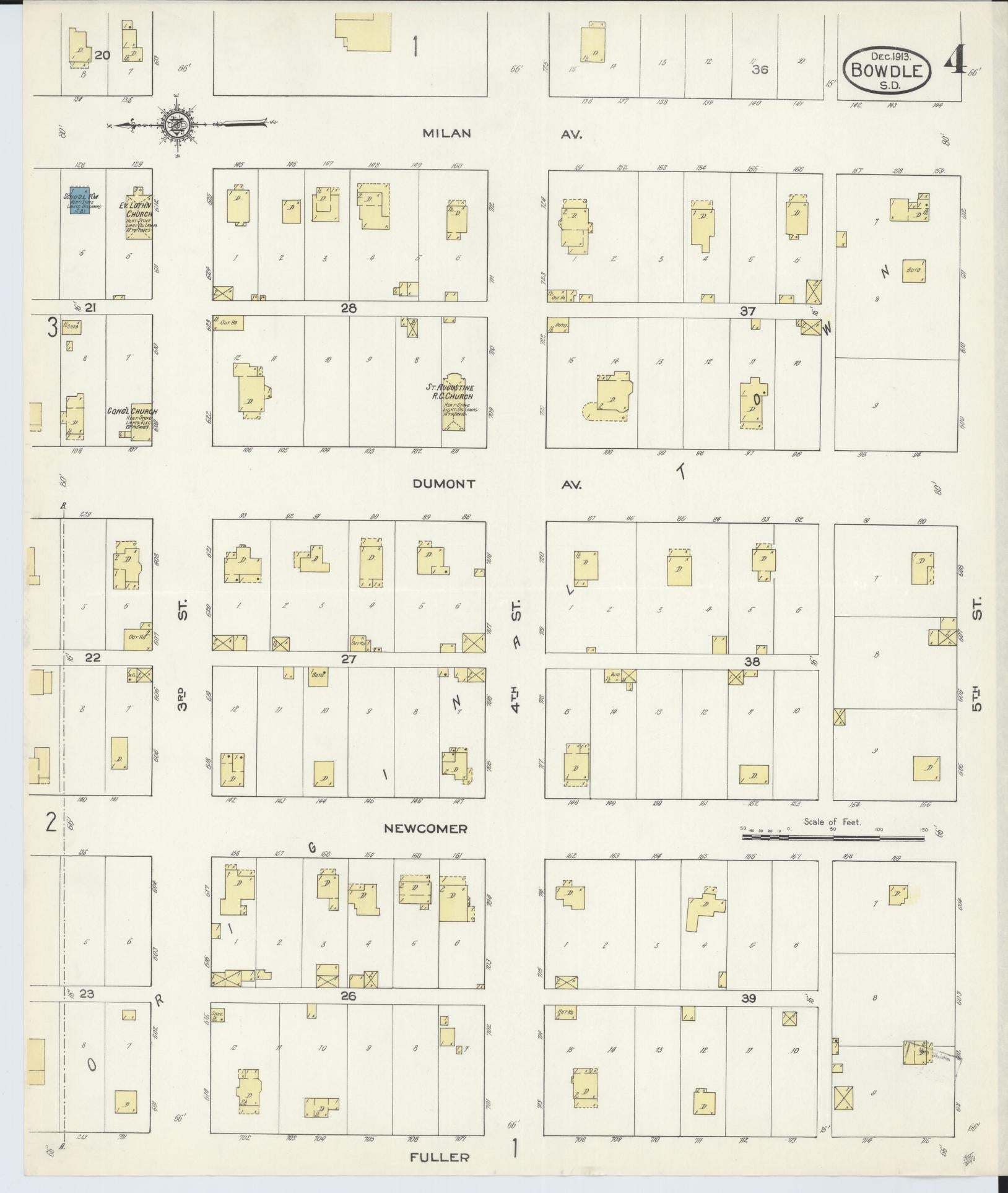 Sanborn Fire Insurance Map from Bowdle, Edmunds County, South Dakota (1913), Sheet #0004 - Complete Map Set gallery image, historic Sanborn map, vintage wall art, South Dakota South Dakota