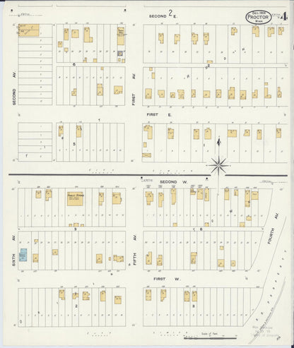 Sanborn Fire Insurance Map from Proctor, Saint Louis County, Minnesota (1908), Sheet #0004 - Historic Sanborn Fire Insurance Map Print, vintage old map wall art, antique decor, genealogy gift, Minnesota Minnesota map