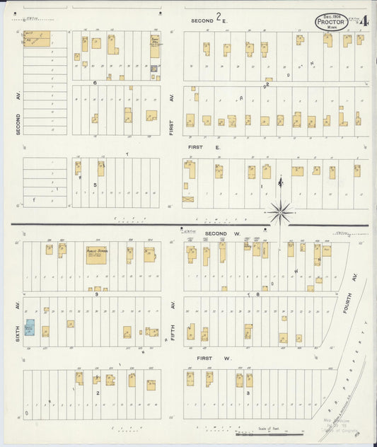 Sanborn Fire Insurance Map from Proctor, Saint Louis County, Minnesota (1908), Sheet #0004 - Historic Sanborn Fire Insurance Map Print, vintage old map wall art, antique decor, genealogy gift, Minnesota Minnesota map