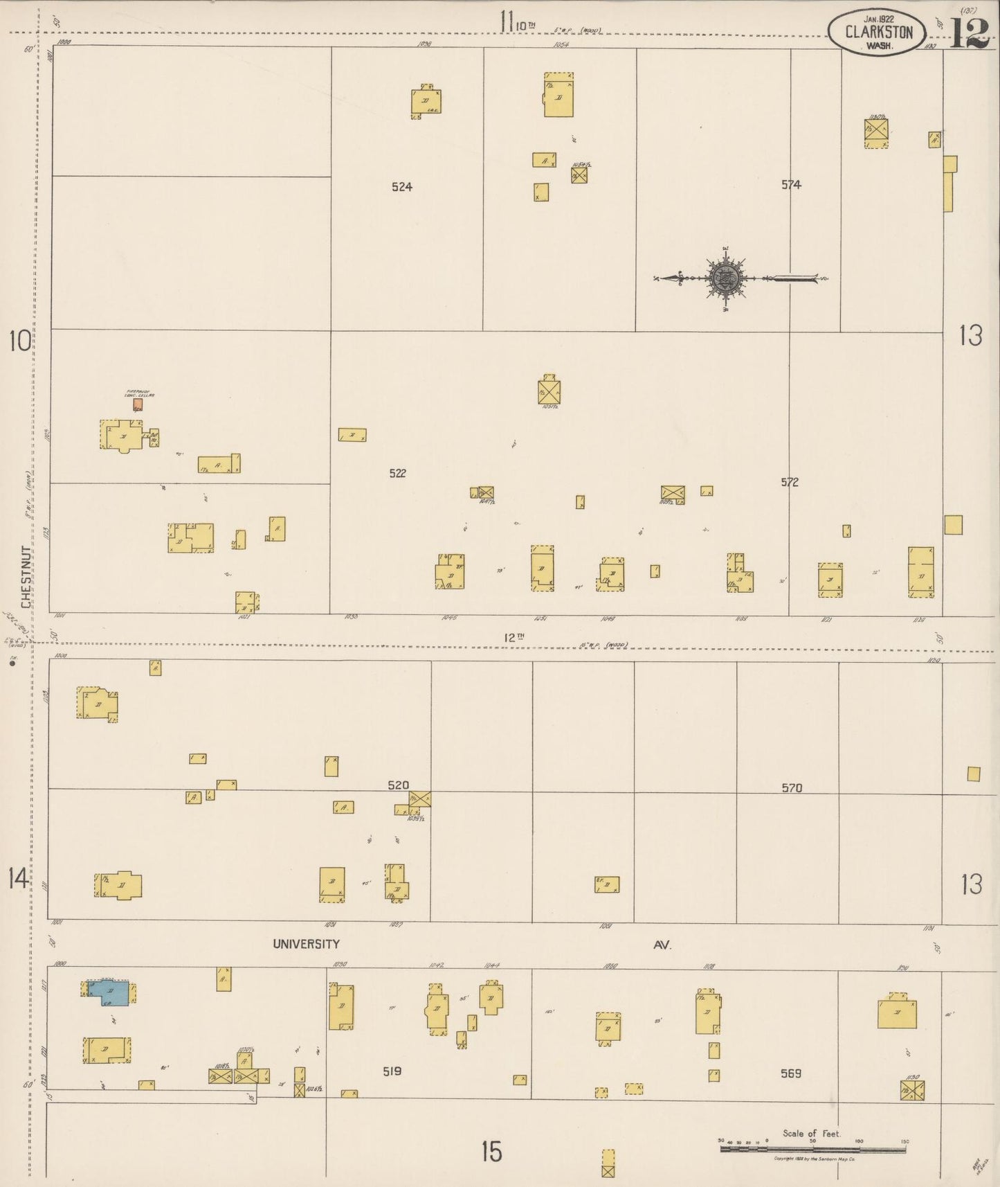 Sanborn Fire Insurance Map from Clarkston, Asotin County, Washington (1922), Sheet #0012 - Complete Map Set gallery image, historic Sanborn map, vintage wall art, Washington Washington