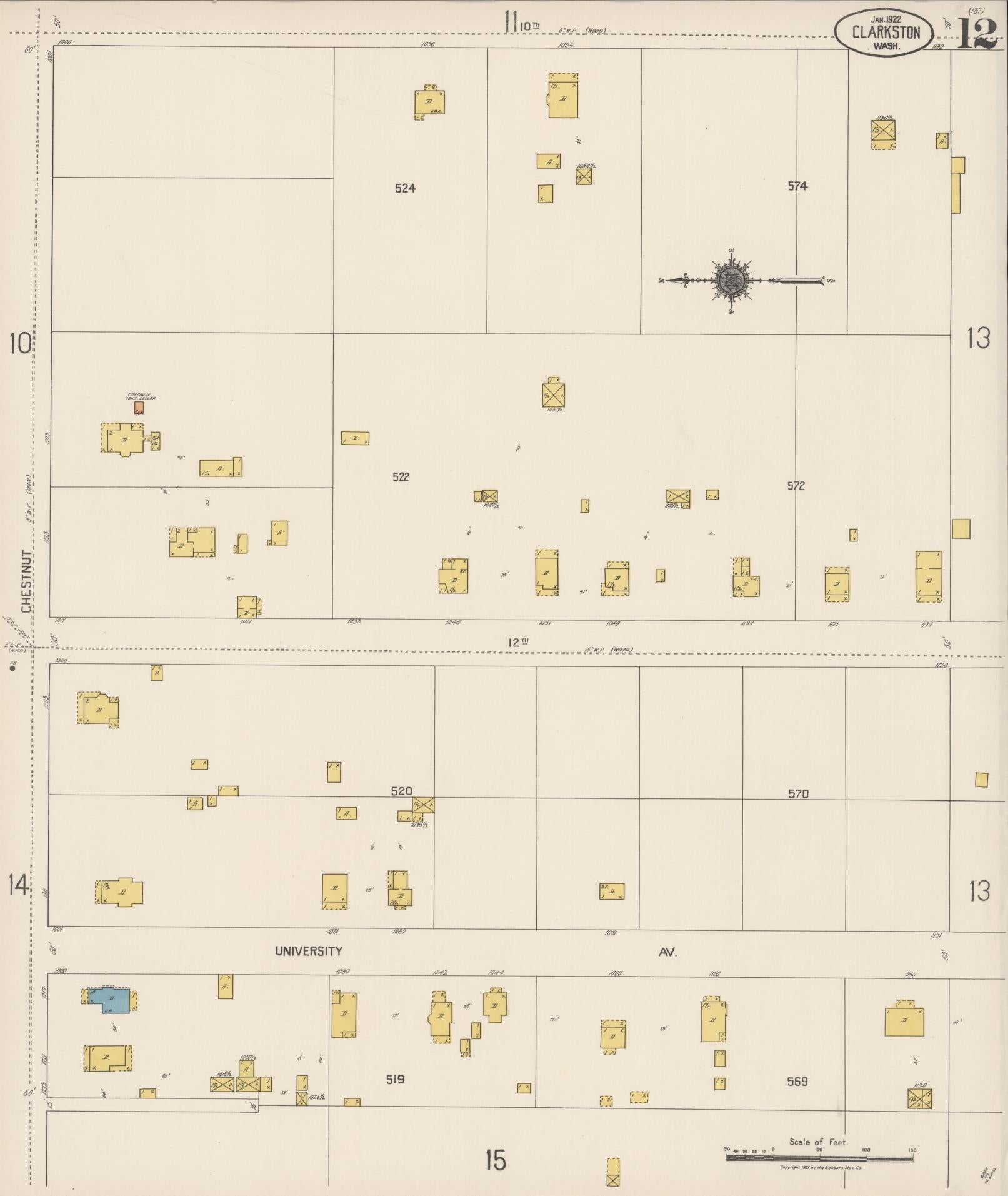 Sanborn Fire Insurance Map from Clarkston, Asotin County, Washington (1922), Sheet #0012 - Complete Map Set gallery image, historic Sanborn map, vintage wall art, Washington Washington