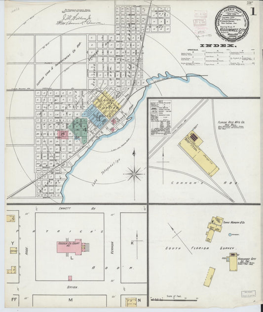 Sanborn Fire Insurance Map from Kissimmee, Osceola County, Florida (1893), Sheet #0001 - Complete Map Set gallery image, historic Sanborn map, vintage wall art, Florida Florida