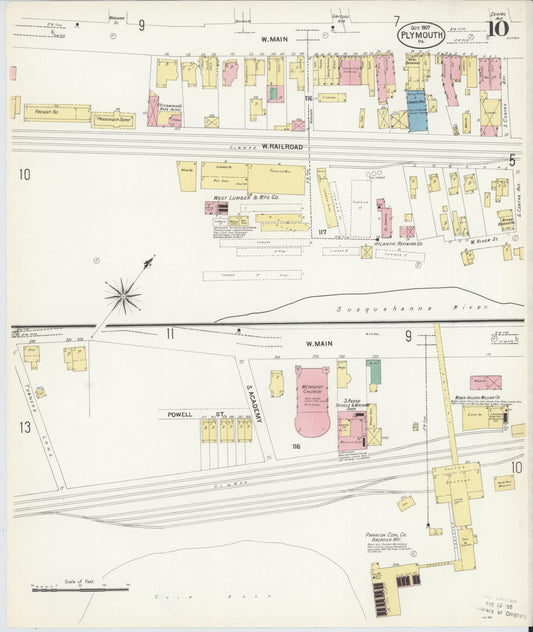 Sanborn Fire Insurance Map from Plymouth, Luzerne County, Pennsylvania (1907), Sheet #0010 - Historic Sanborn Fire Insurance Map Print, vintage old map wall art, antique decor, genealogy gift, Pennsylvania Pennsylvania map