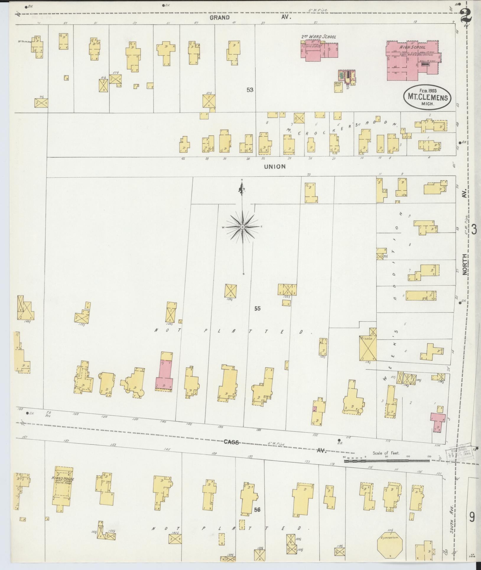 Sanborn Fire Insurance Map from Mount Clemens, Macomb County, Michigan (1903), Sheet #0002 - Complete Map Set gallery image, historic Sanborn map, vintage wall art, Michigan Michigan