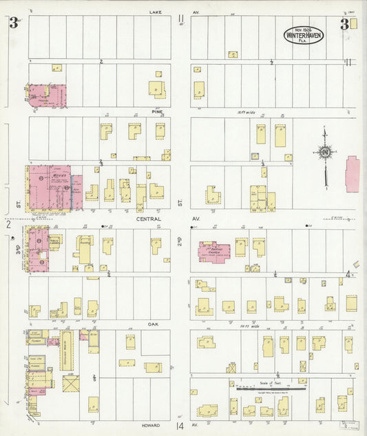 Sanborn Fire Insurance Map from Winter Haven, Polk County, Florida (1924), Sheet #0003 - Historic Sanborn Fire Insurance Map Print, vintage old map wall art, antique decor, genealogy gift, Florida Florida map