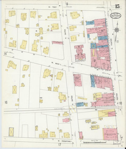 Sanborn Fire Insurance Map from Dothan, Houston County, Alabama (1912), Sheet #0015 - Complete Map Set gallery image, historic Sanborn map, vintage wall art, Alabama Alabama