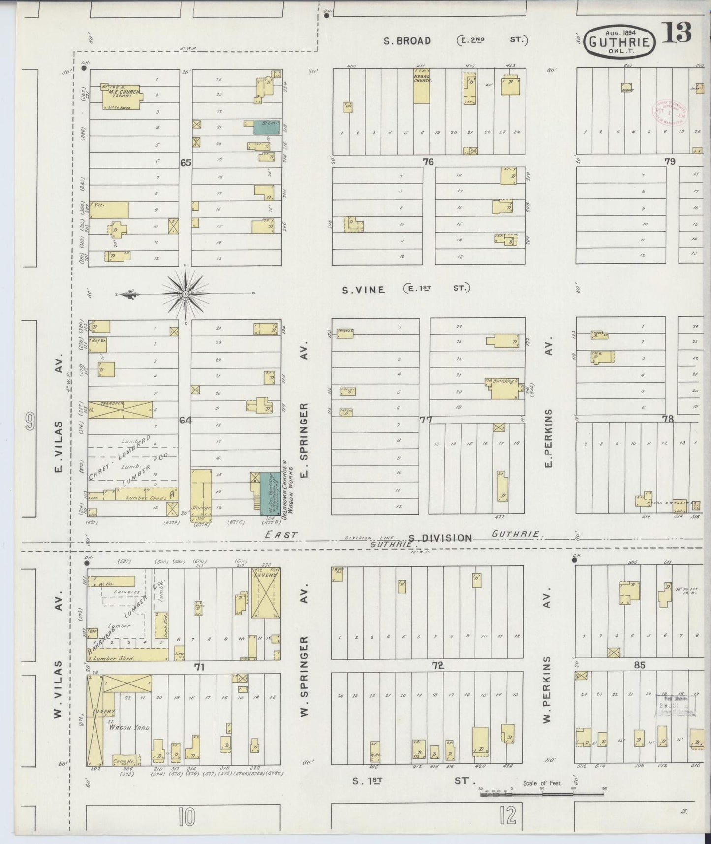 Sanborn Fire Insurance Map from Guthrie, Logan County, Oklahoma (1894), Sheet #0013 - Complete Map Set gallery image, historic Sanborn map, vintage wall art, Oklahoma Oklahoma