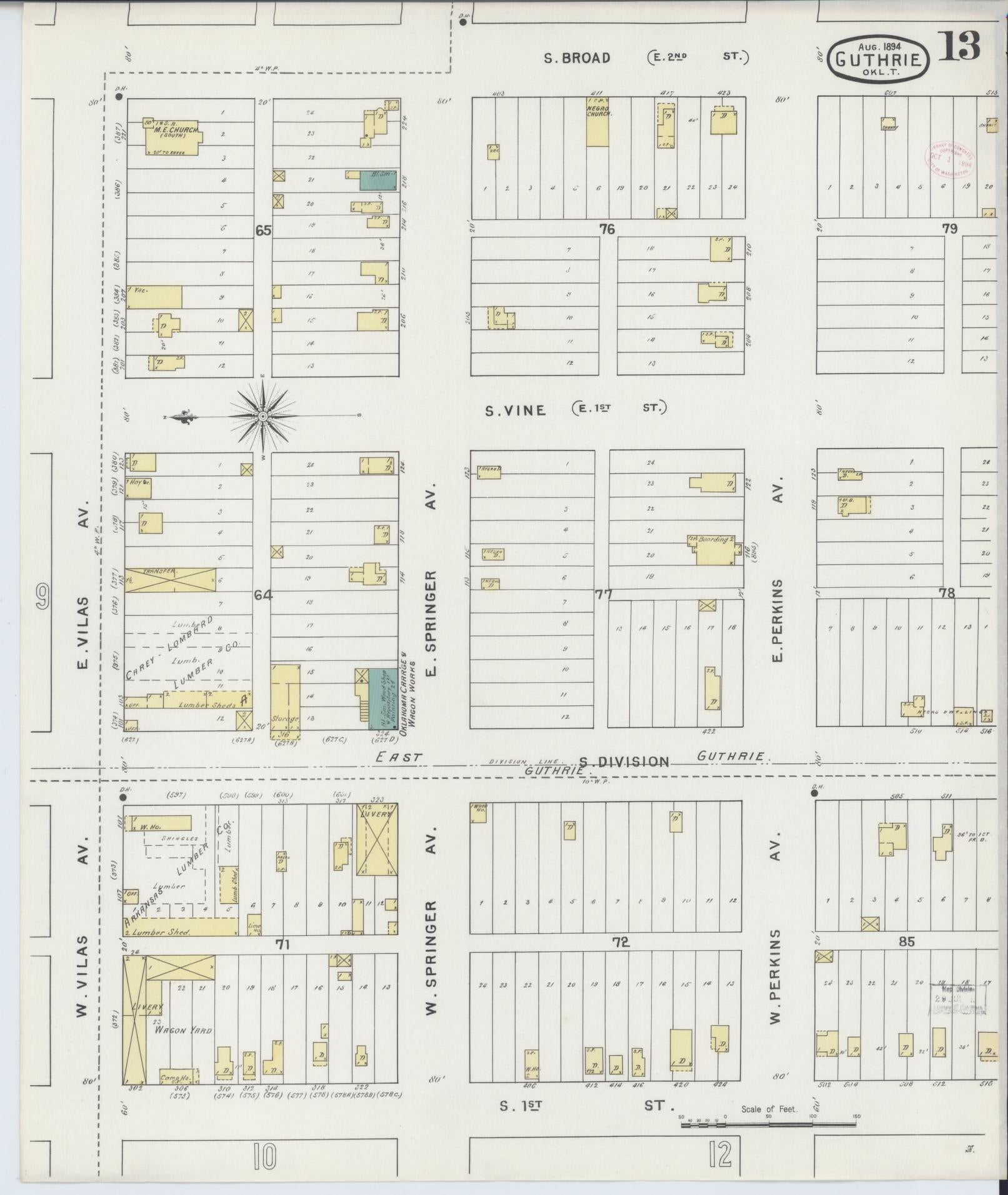 Sanborn Fire Insurance Map from Guthrie, Logan County, Oklahoma (1894), Sheet #0013 - Complete Map Set gallery image, historic Sanborn map, vintage wall art, Oklahoma Oklahoma