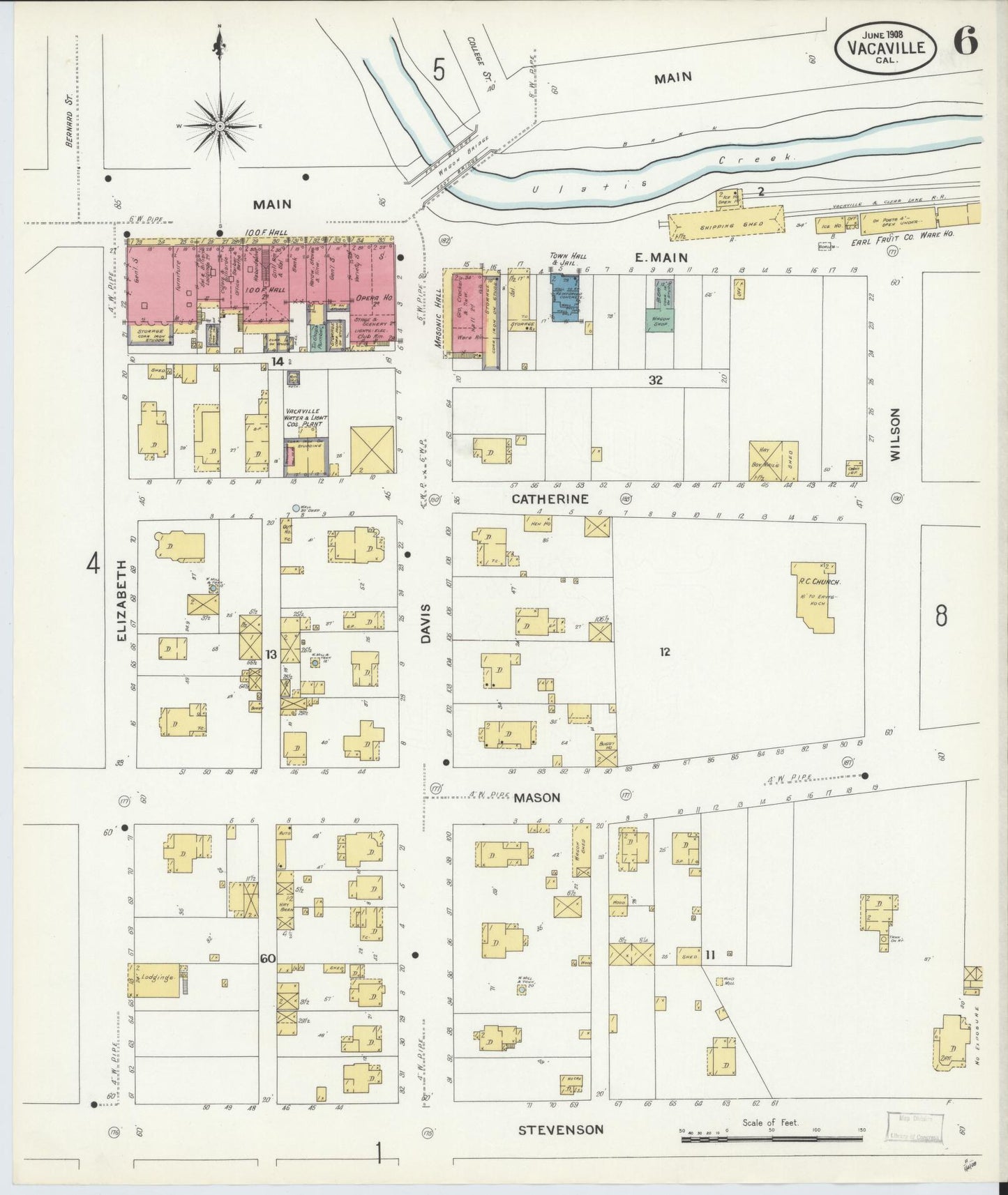 Sanborn Fire Insurance Map from Vacaville, Solano County, California (1908), Sheet #0006 - Complete Map Set gallery image, historic Sanborn map, vintage wall art, California California