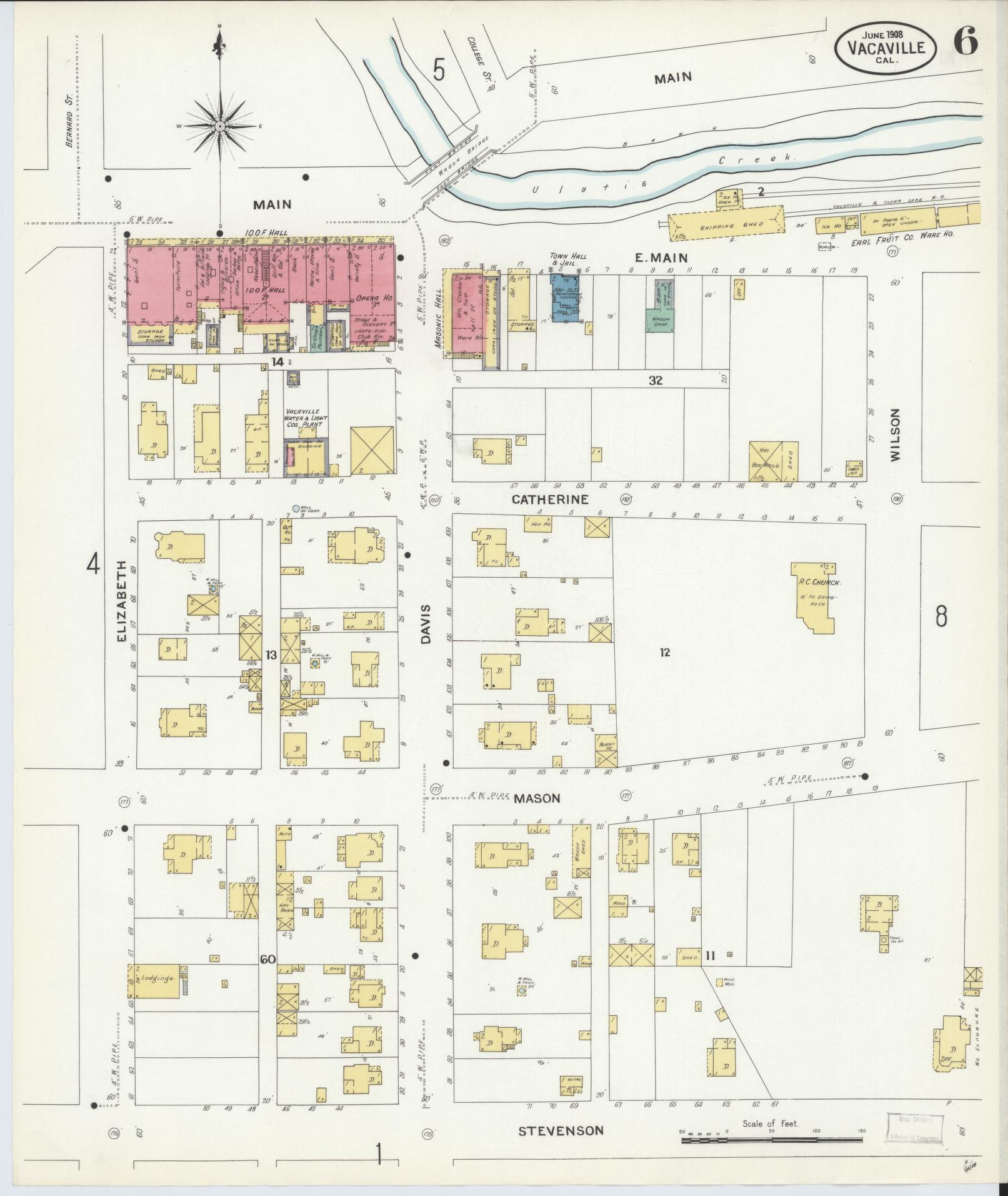 Sanborn Fire Insurance Map from Vacaville, Solano County, California (1908), Sheet #0006 - Complete Map Set gallery image, historic Sanborn map, vintage wall art, California California
