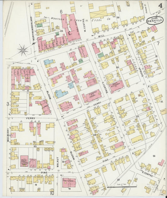 Sanborn Fire Insurance Map from Danville, Montour County, Pennsylvania (1896), Sheet #0004 - Historic Sanborn Fire Insurance Map Print, vintage old map wall art, antique decor, genealogy gift, Pennsylvania Pennsylvania map