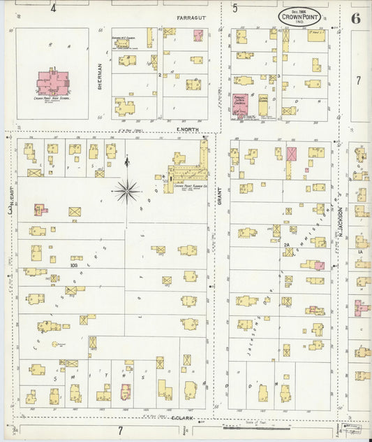 Sanborn Fire Insurance Map from Crown Point, Lake County, Indiana (1905), Sheet #0006 - Historic Sanborn Fire Insurance Map Print, vintage old map wall art, antique decor, genealogy gift, Indiana Indiana map