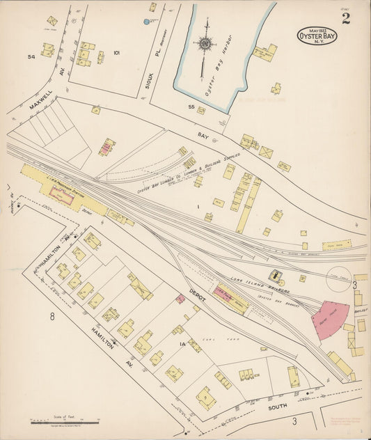 Sanborn Fire Insurance Map from Oyster Bay, Nassau County, New York (1922), Sheet #0002 - Historic Sanborn Fire Insurance Map Print, vintage old map wall art, antique decor, genealogy gift, New York New York map