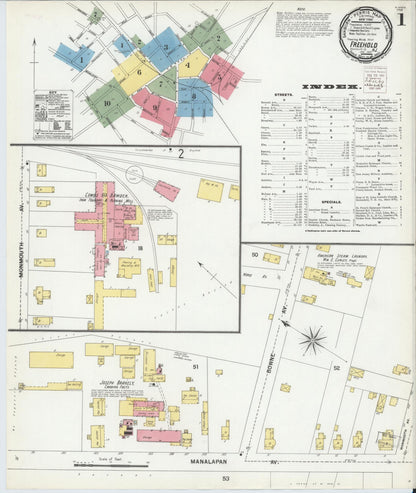 Sanborn Fire Insurance Map from Freehold, Monmouth County, New Jersey (1901), Sheet #0001 - Complete Map Set gallery image, historic Sanborn map, vintage wall art, New Jersey New Jersey