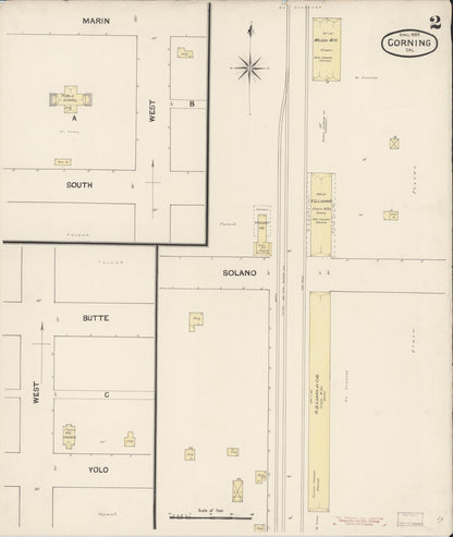 Sanborn Fire Insurance Map from Corning, Tehama County, California (1889), Sheet #0002 - Complete Map Set gallery image, historic Sanborn map, vintage wall art, California California