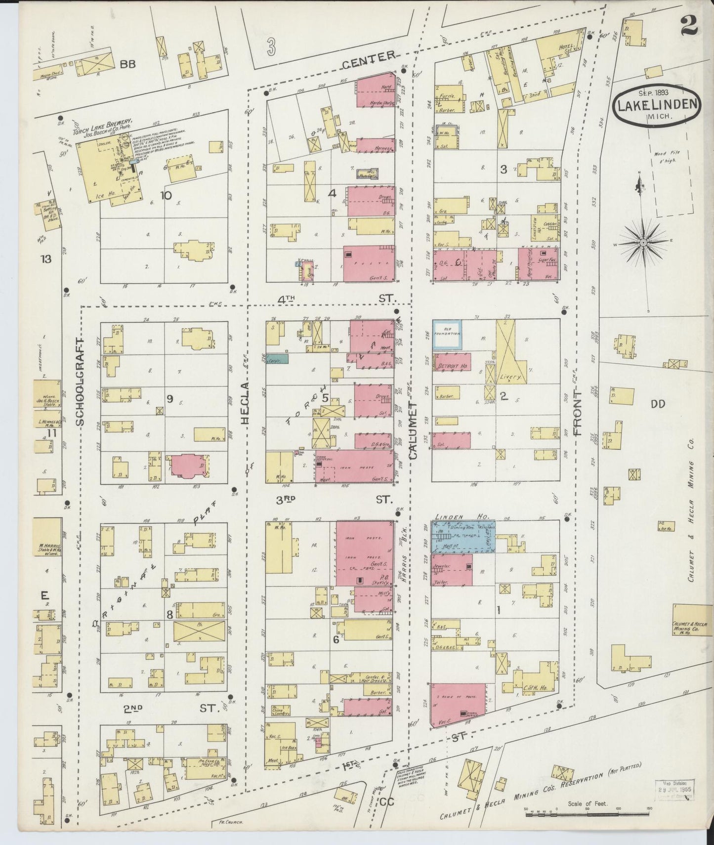 Sanborn Fire Insurance Map from Lake Linden, Houghton County, Michigan (1893), Sheet #0002 - Complete Map Set gallery image, historic Sanborn map, vintage wall art, Michigan Michigan