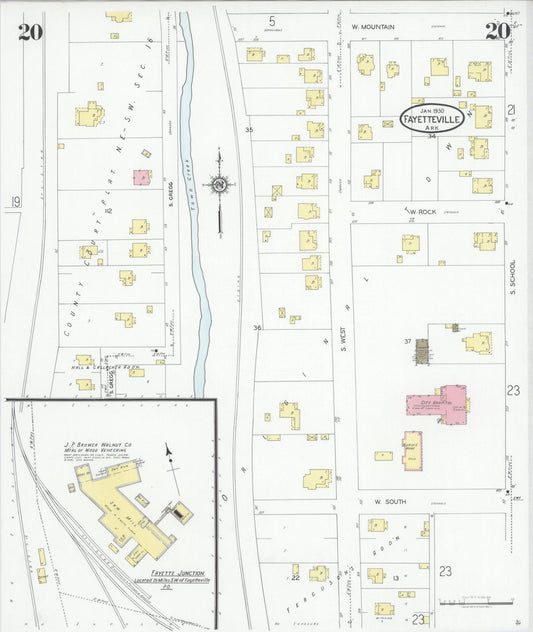 Sanborn Fire Insurance Map from Fayetteville, Washington County, Arkansas (1930), Sheet #0020 - Historic Sanborn Fire Insurance Map Print, vintage old map wall art, antique decor, genealogy gift, Arkansas Arkansas map