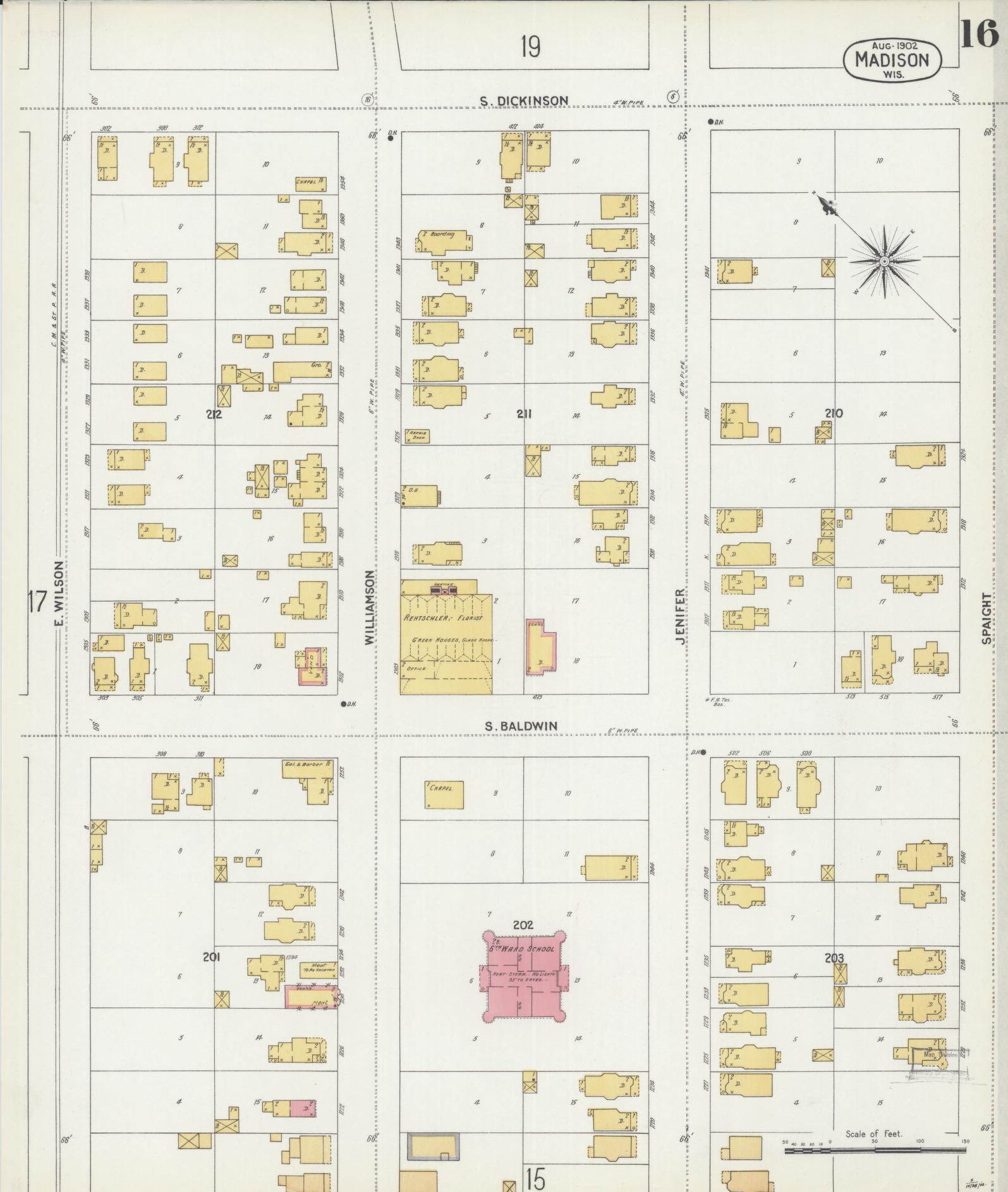 Sanborn Fire Insurance Map from Madison, Dane County, Wisconsin (1902), Sheet #0016 - Complete Map Set gallery image, historic Sanborn map, vintage wall art, Wisconsin Wisconsin