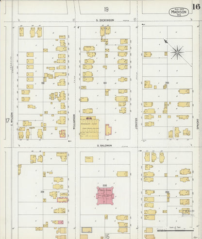 Sanborn Fire Insurance Map from Madison, Dane County, Wisconsin (1902), Sheet #0016 - Complete Map Set gallery image, historic Sanborn map, vintage wall art, Wisconsin Wisconsin