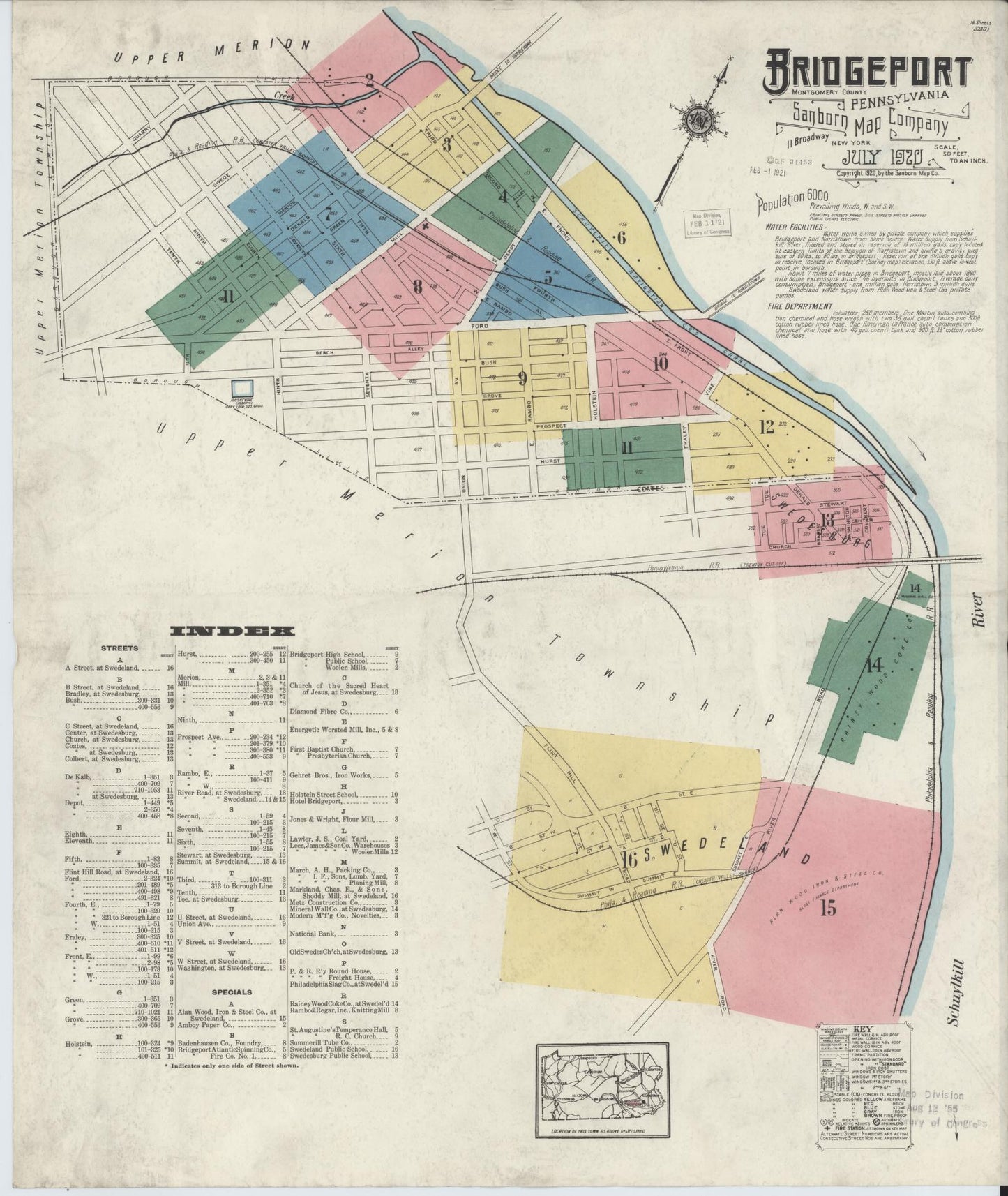 Sanborn Fire Insurance Map from Bridgeport, Montgomery County, Pennsylvania. (1920) – Historic Sanborn Fire Insurance Map Print