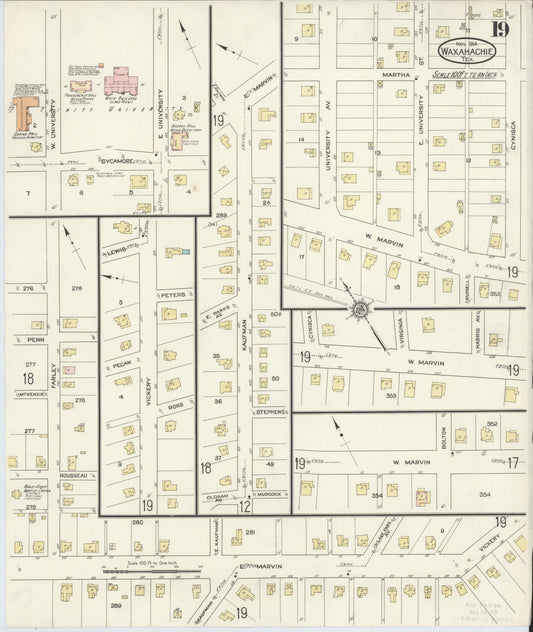 Sanborn Fire Insurance Map from Waxahachie, Ellis County, Texas (1914), Sheet #0019 - Historic Sanborn Fire Insurance Map Print, vintage old map wall art, antique decor, genealogy gift, Texas Texas map