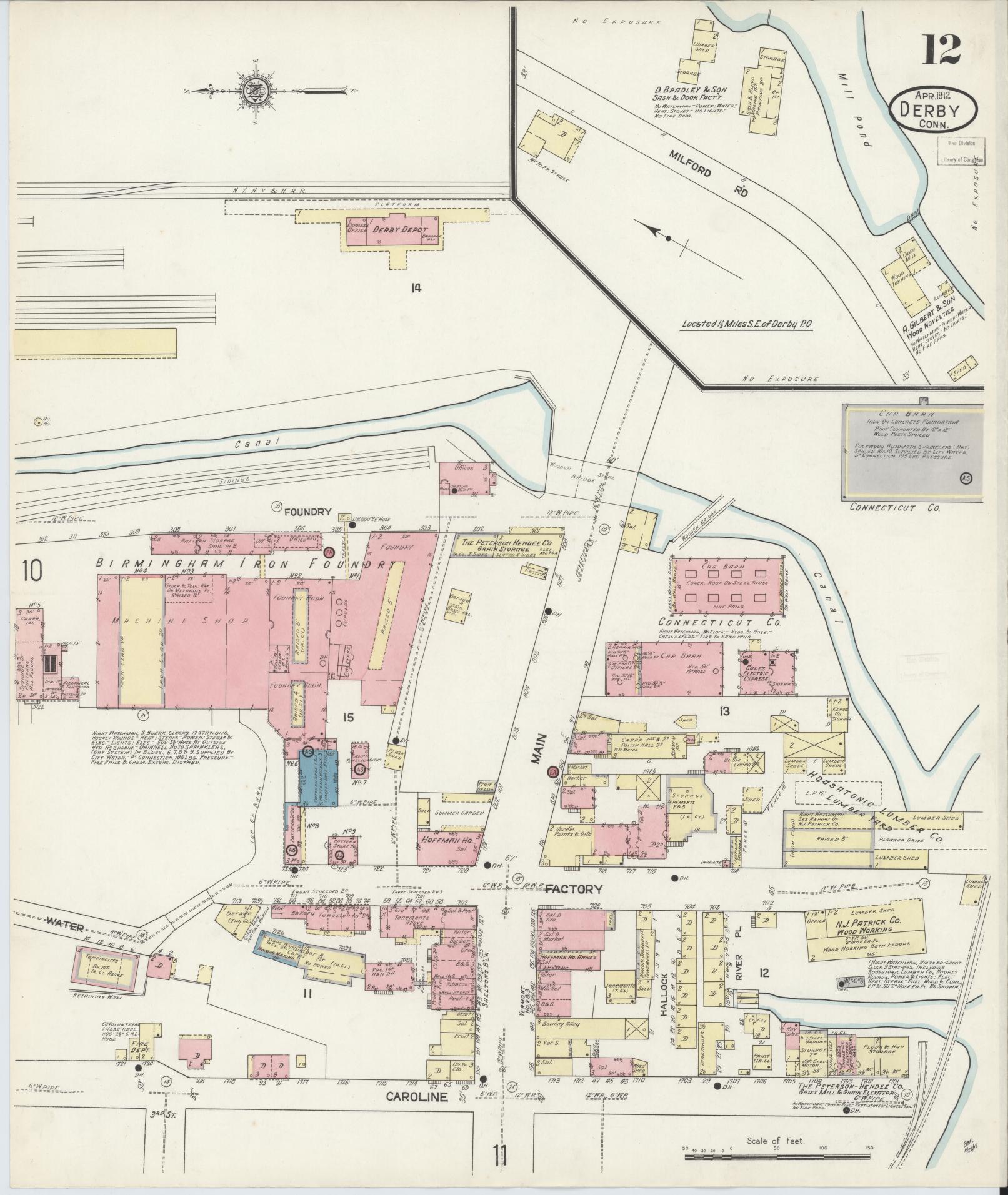 Sanborn Fire Insurance Map from Derby, New Haven County, Connecticut (1912), Sheet #0012 - Complete Map Set gallery image, historic Sanborn map, vintage wall art, Connecticut Connecticut