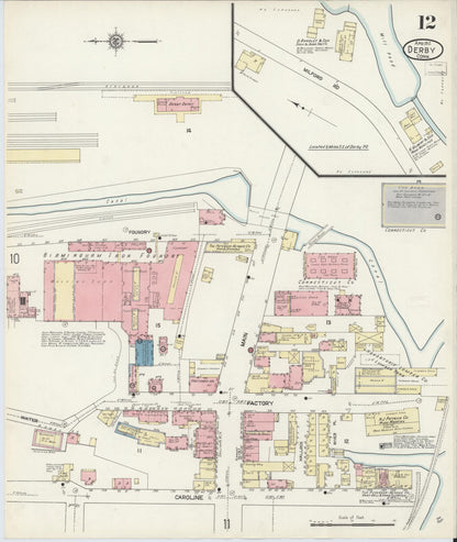 Sanborn Fire Insurance Map from Derby, New Haven County, Connecticut (1912), Sheet #0012 - Complete Map Set gallery image, historic Sanborn map, vintage wall art, Connecticut Connecticut