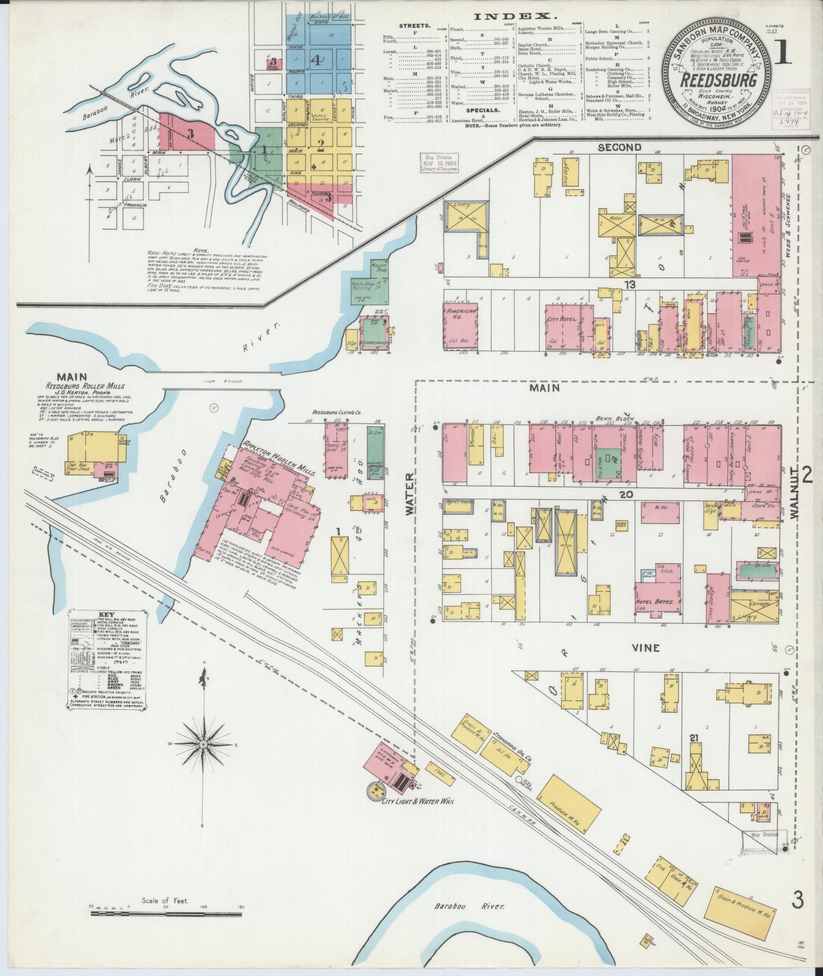 Sanborn Fire Insurance Map from Reedsburg, Sauk County, Wisconsin (1904), Sheet #0001 - Complete Map Set gallery image, historic Sanborn map, vintage wall art, Wisconsin Wisconsin