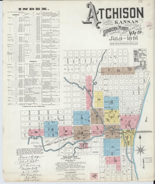Sanborn Fire Insurance Map from Atchison, Atchison County, Kansas (1891), Sheet #0001 - Complete Map Set gallery image, historic Sanborn map, vintage wall art, Kansas Kansas