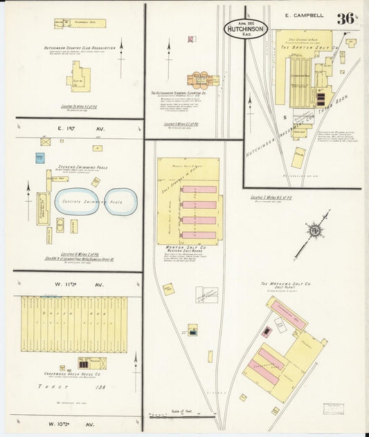 Sanborn Fire Insurance Map from Hutchinson, Reno County, Kansas (1915), Sheet #0037 - Historic Sanborn Fire Insurance Map Print, vintage old map wall art, antique decor, genealogy gift, Kansas Kansas map