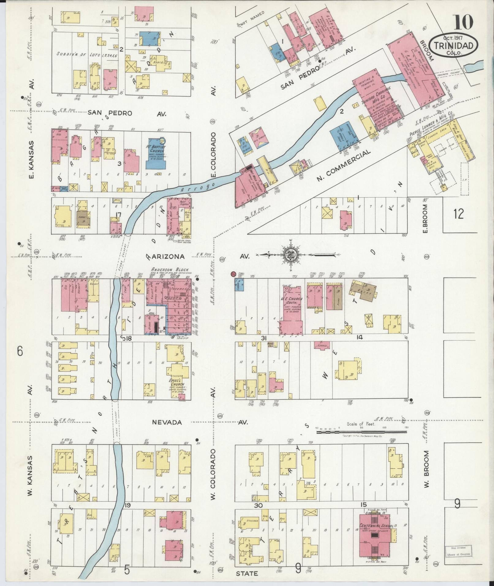 Sanborn Fire Insurance Map from Trinidad, Las Animas County, Colorado (1917), Sheet #0010 - Complete Map Set gallery image, historic Sanborn map, vintage wall art, Colorado Colorado