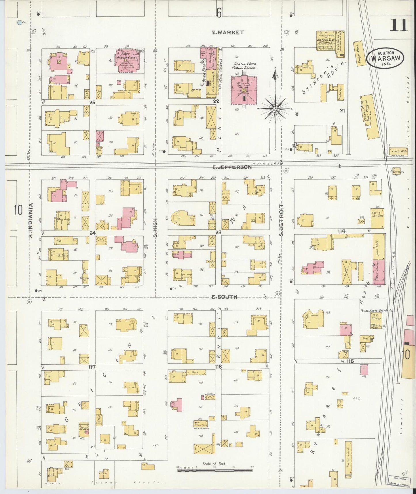 Sanborn Fire Insurance Map from Warsaw, Kosciusko County, Indiana (1905), Sheet #0011 - Complete Map Set gallery image, historic Sanborn map, vintage wall art, Indiana Indiana