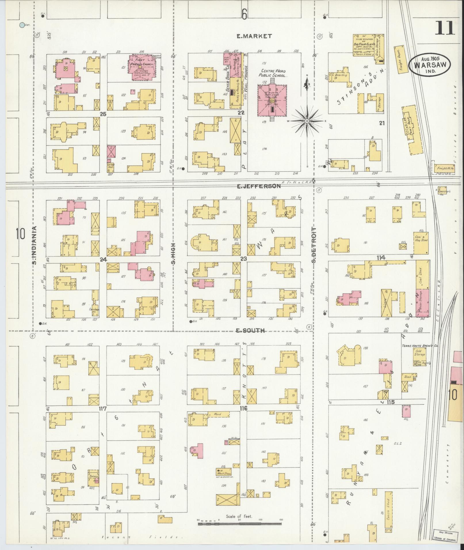 Sanborn Fire Insurance Map from Warsaw, Kosciusko County, Indiana (1905), Sheet #0011 - Complete Map Set gallery image, historic Sanborn map, vintage wall art, Indiana Indiana