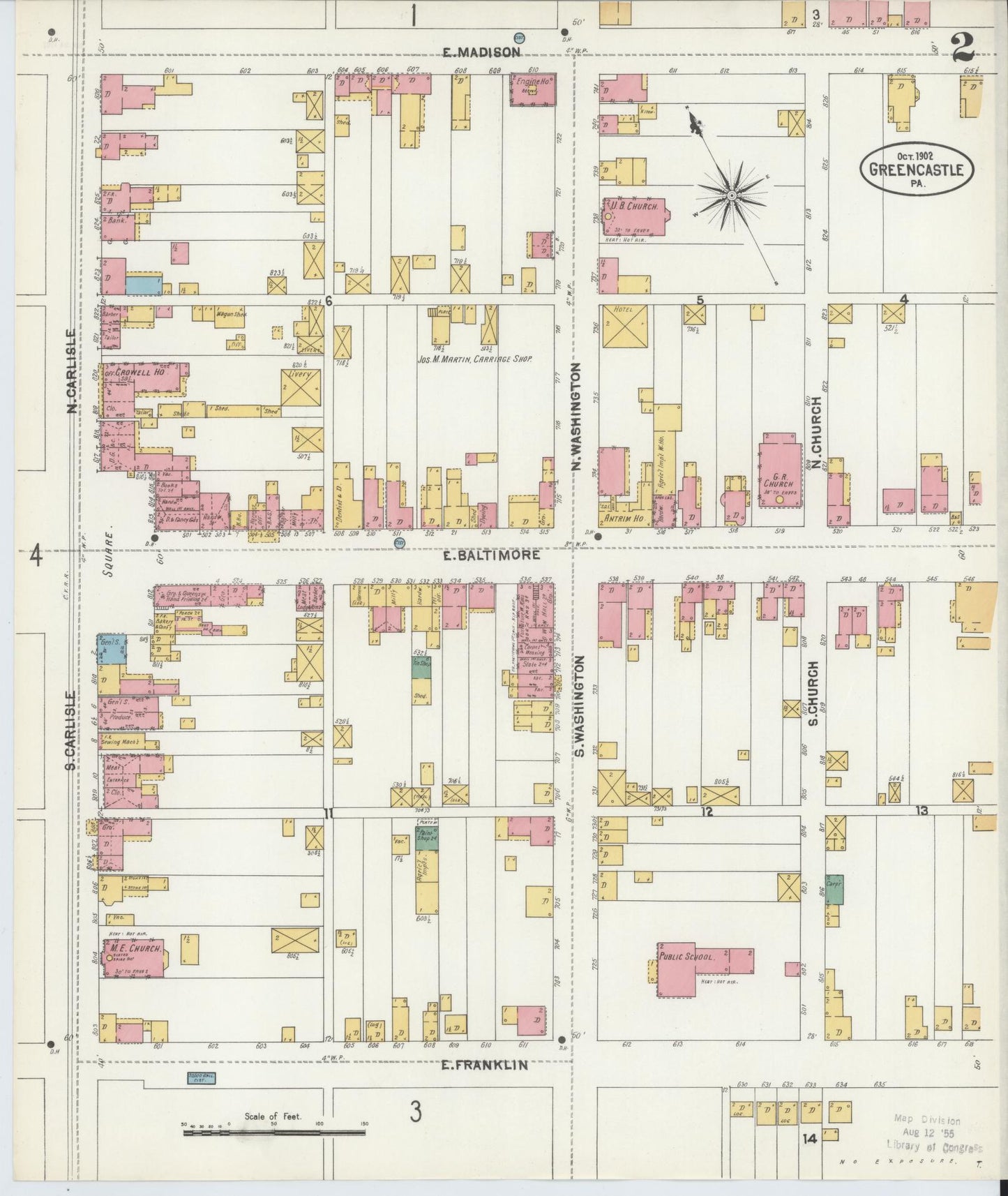 Sanborn Fire Insurance Map from Greencastle, Franklin County, Pennsylvania (1902), Sheet #0002 - Historic Sanborn Fire Insurance Map Print, vintage old map wall art, antique decor, genealogy gift, Pennsylvania Pennsylvania map