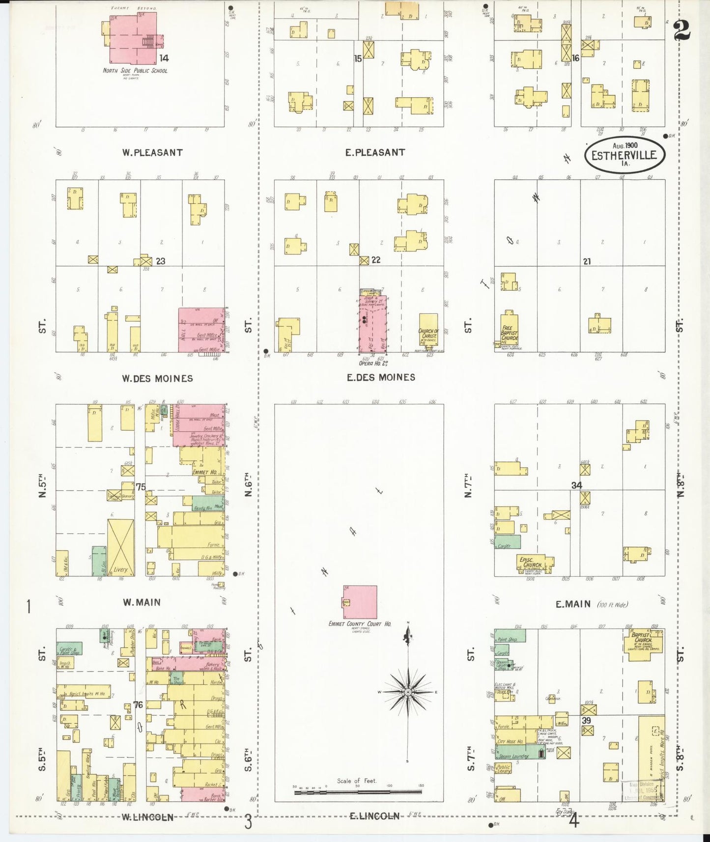 Sanborn Fire Insurance Map from Estherville, Emmet County, Iowa (1900), Sheet #0002 - Historic Sanborn Fire Insurance Map Print, vintage old map wall art