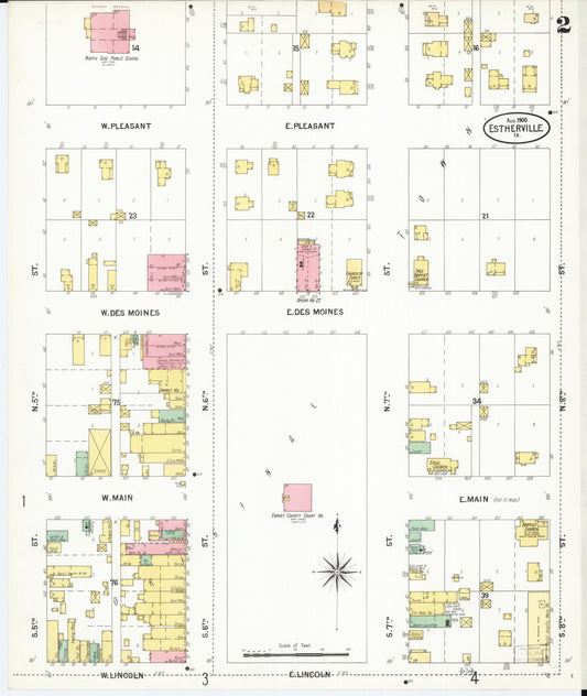 Sanborn Fire Insurance Map from Estherville, Emmet County, Iowa (1900), Sheet #0002 - Historic Sanborn Fire Insurance Map Print, vintage old map wall art