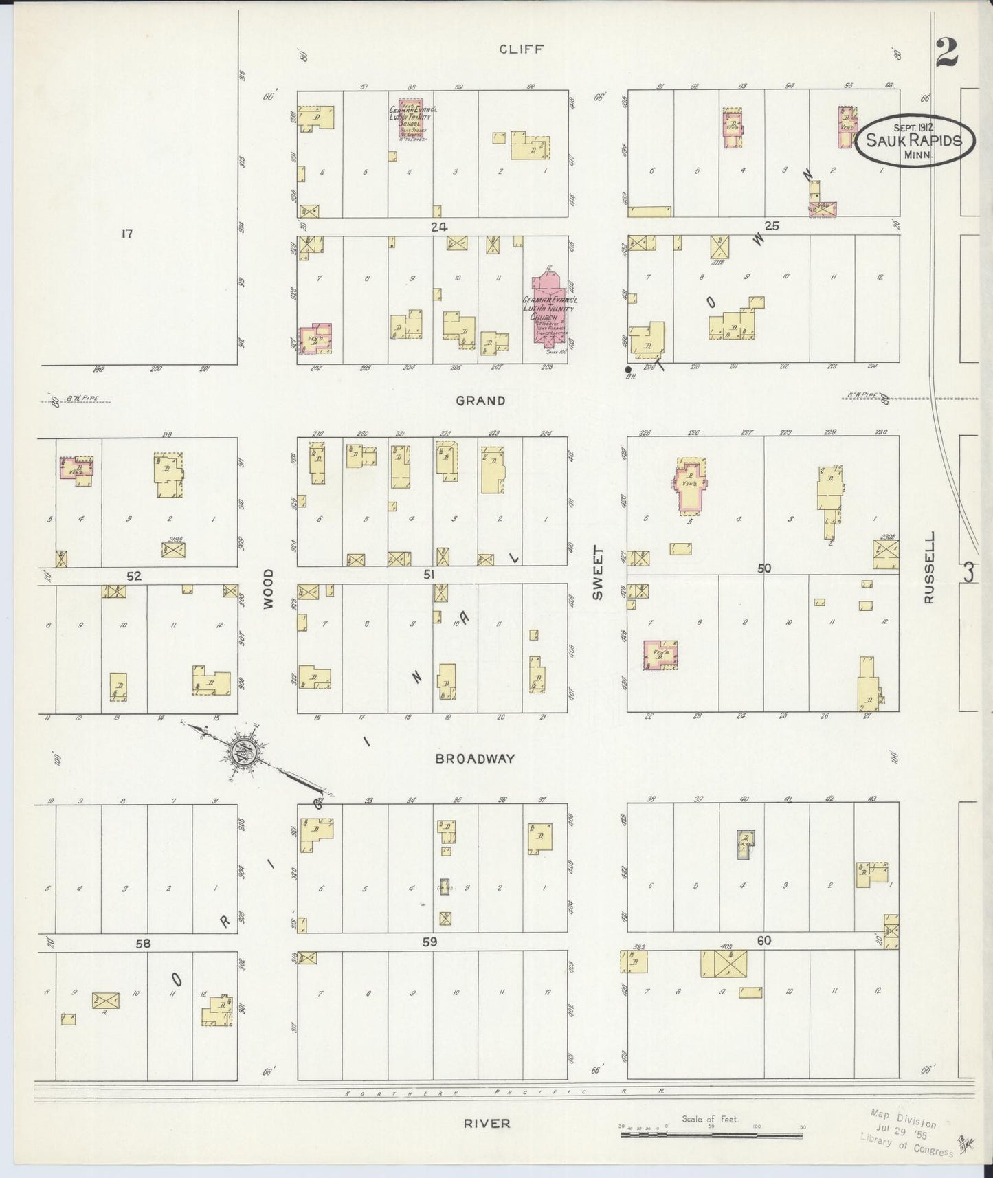 Sanborn Fire Insurance Map from Sauk Rapids, Benton County, Minnesota (1912), Sheet #0002 - Complete Map Set gallery image, historic Sanborn map, vintage wall art, Minnesota Minnesota