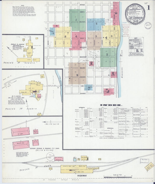 Sanborn Fire Insurance Map from Cape Girardeau, Cape Girardeau County, Missouri (1900), Sheet #0001 - Historic Sanborn Fire Insurance Map Print, vintage old map wall art, antique decor, genealogy gift, Missouri Missouri map