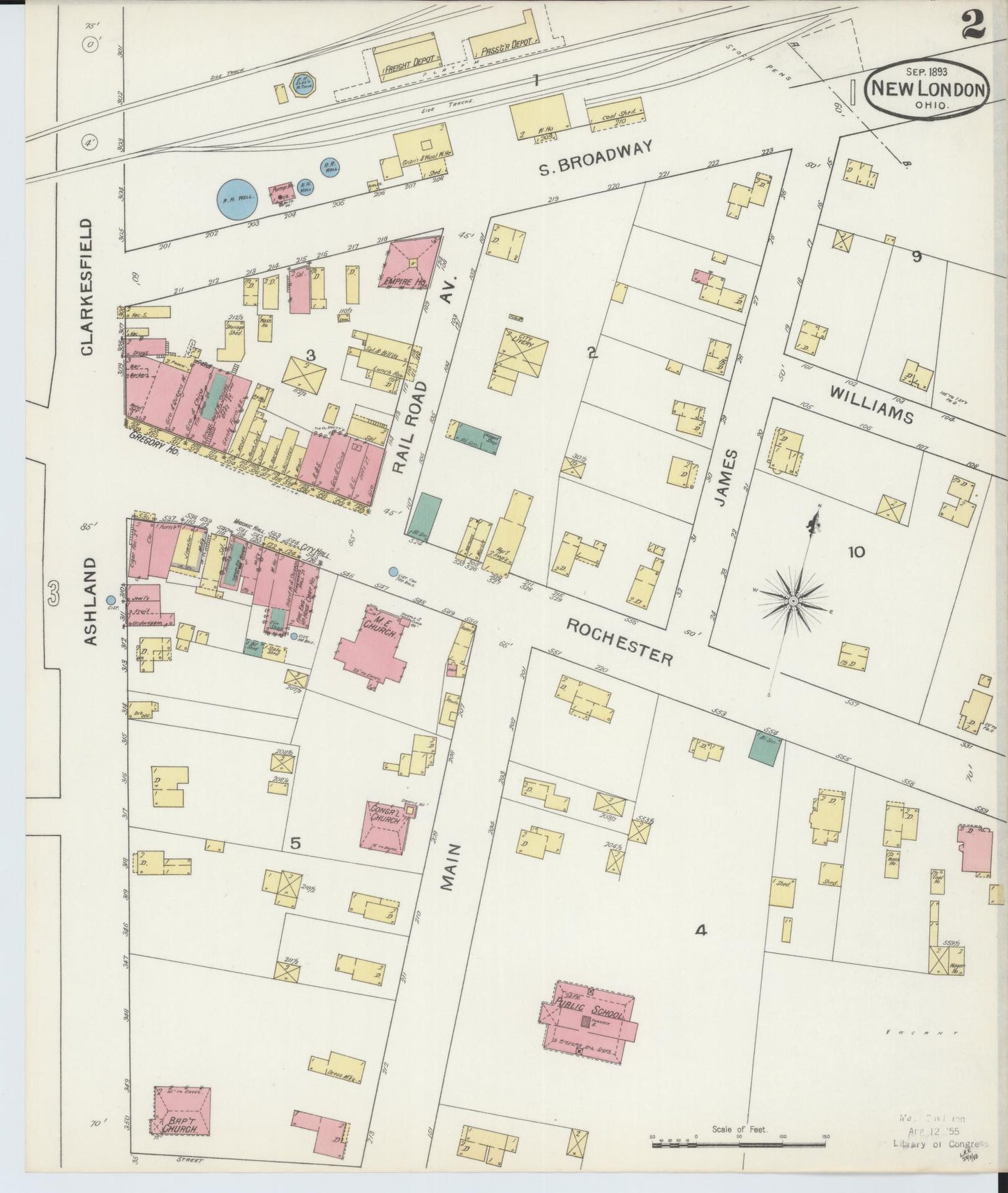 Sanborn Fire Insurance Map from New London, Huron County, Ohio (1893), Sheet #0002 - Complete Map Set gallery image, historic Sanborn map, vintage wall art, Ohio Ohio