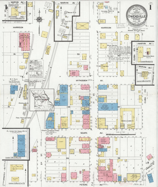 Sanborn Fire Insurance Map from Owensville, Gasconade County, Missouri (1929), Sheet #0001 - Complete Map Set gallery image, historic Sanborn map, vintage wall art, Missouri Missouri