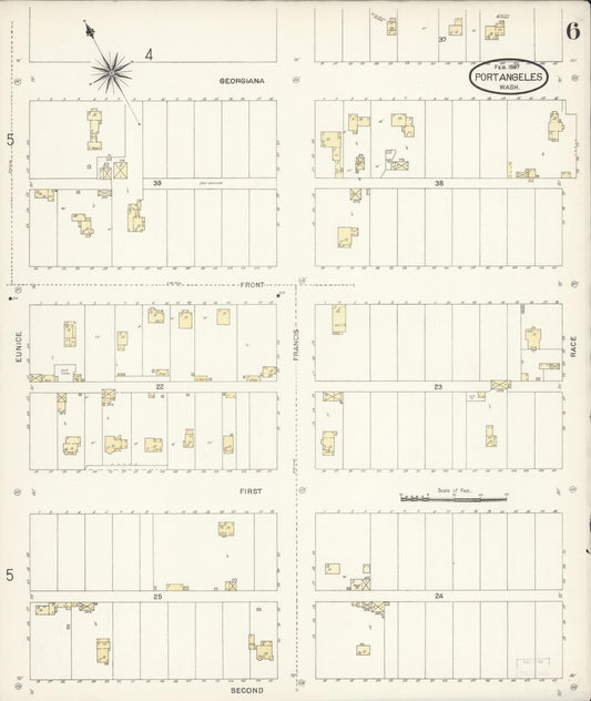 Sanborn Fire Insurance Map from Port Angeles, Clallam County, Washington (1897), Sheet #0006 - Historic Sanborn Fire Insurance Map Print, vintage old map wall art, antique decor, genealogy gift, Washington Washington map