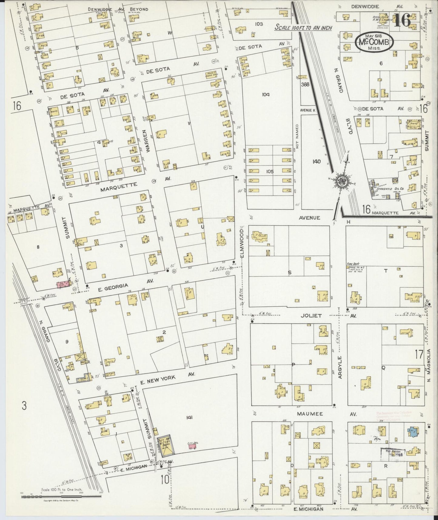 Sanborn Fire Insurance Map from McComb, Pike County, Mississippi (1918), Sheet #0016 - Complete Map Set gallery image, historic Sanborn map, vintage wall art, Mississippi Mississippi