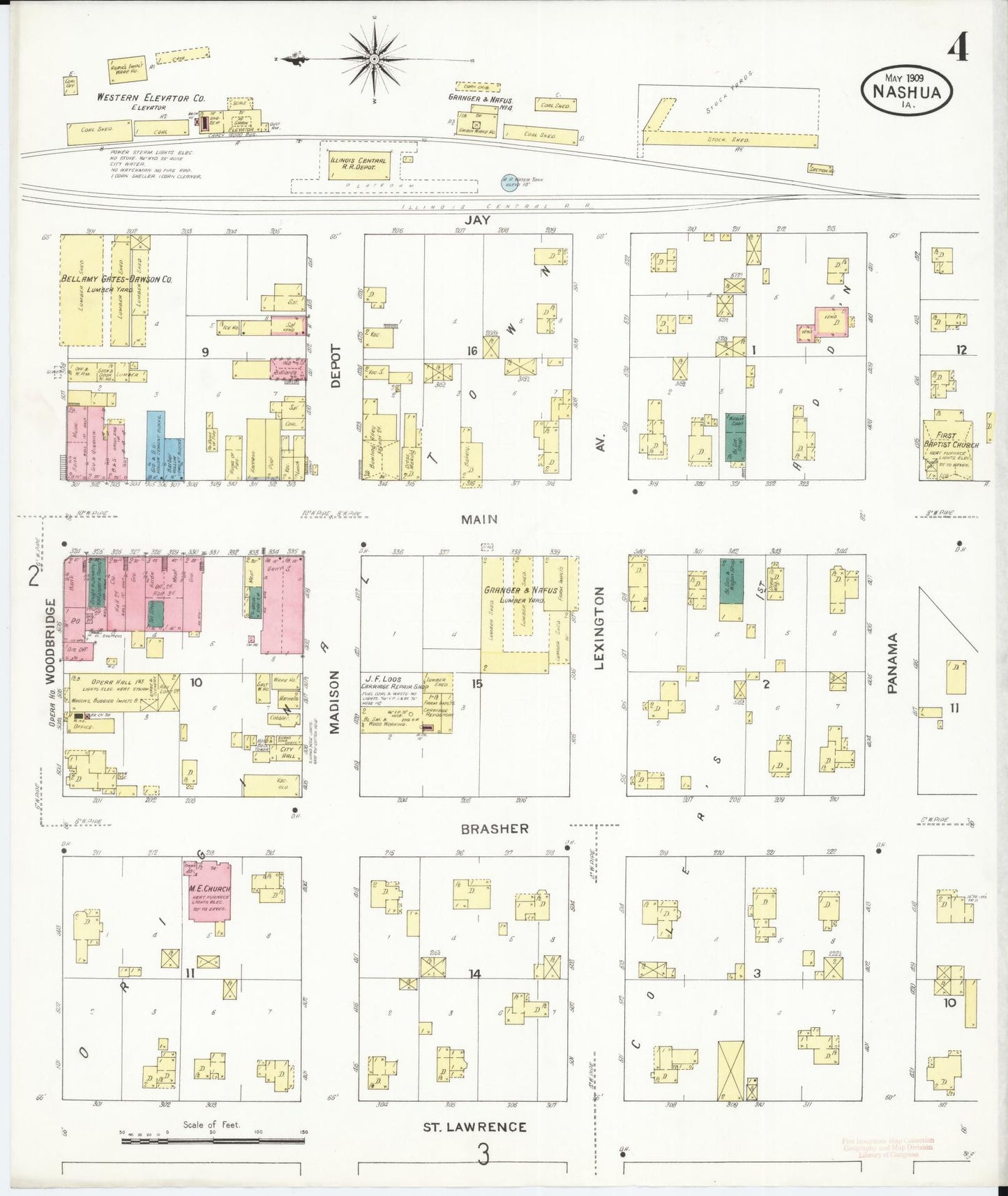 Sanborn Fire Insurance Map from Nashua, Chickasaw County, Iowa (1909), Sheet #0004 - Historic Sanborn Fire Insurance Map Print