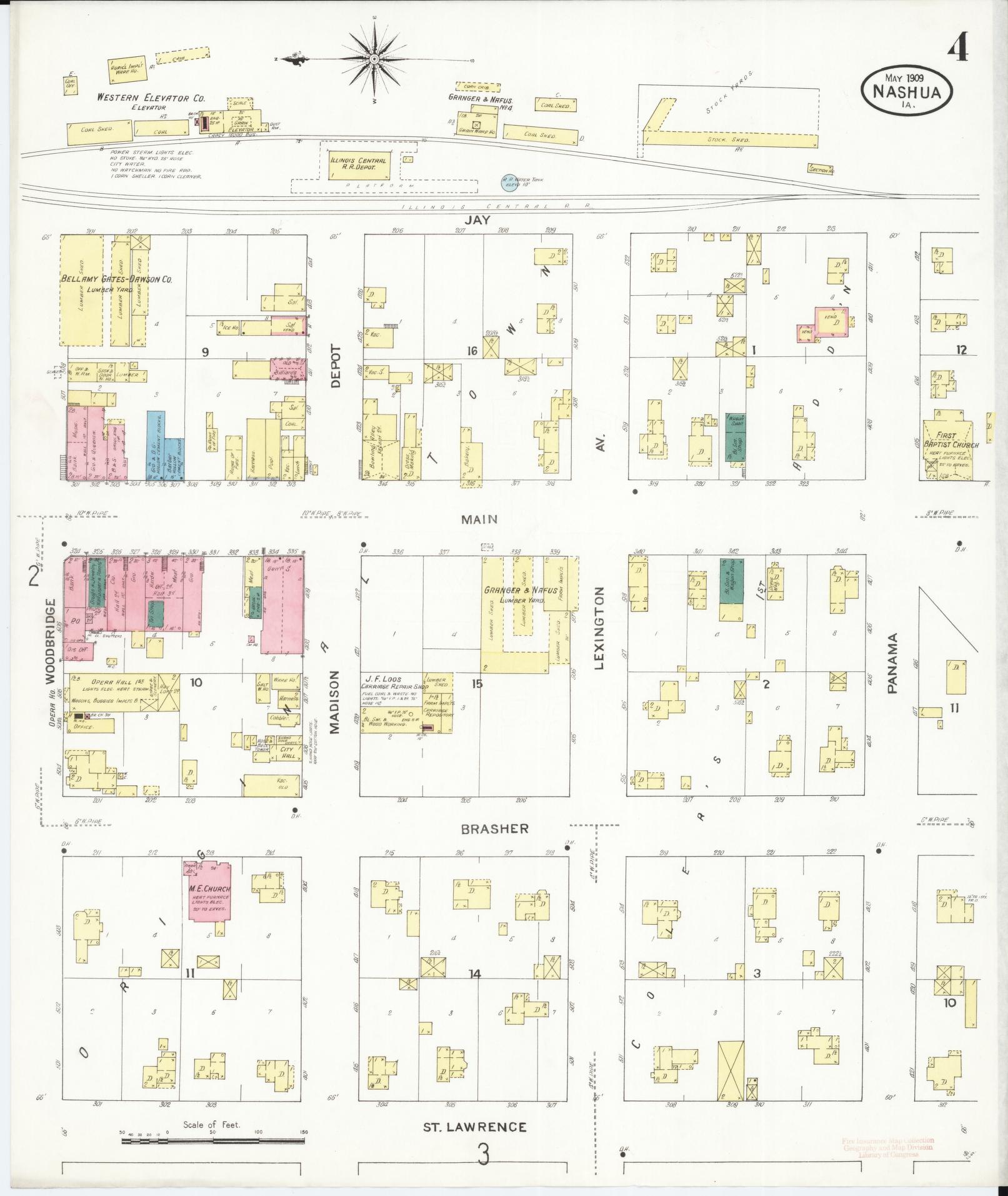 Sanborn Fire Insurance Map from Nashua, Chickasaw County, Iowa (1909), Sheet #0004 - Historic Sanborn Fire Insurance Map Print