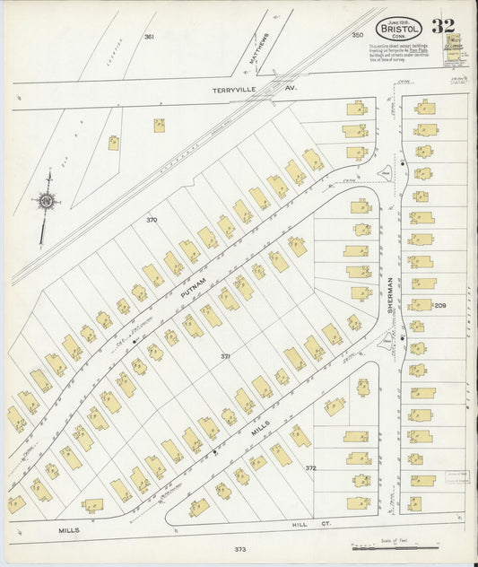 Sanborn Fire Insurance Map from Bristol, Hartford County, Connecticut (1916), Sheet #0032 - Historic Sanborn Fire Insurance Map Print, vintage old map wall art, antique decor, genealogy gift, Connecticut Connecticut map
