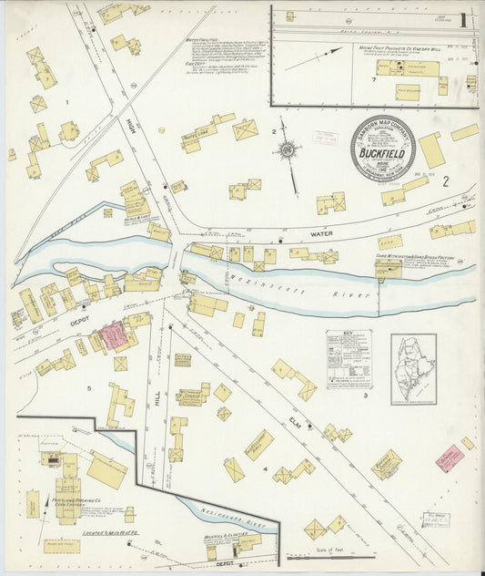 Sanborn Fire Insurance Map from Buckfield, Oxford County, Maine (1912), Sheet #0001 - Historic Sanborn Fire Insurance Map Print, vintage old map wall art, antique decor, genealogy gift, Maine Maine map
