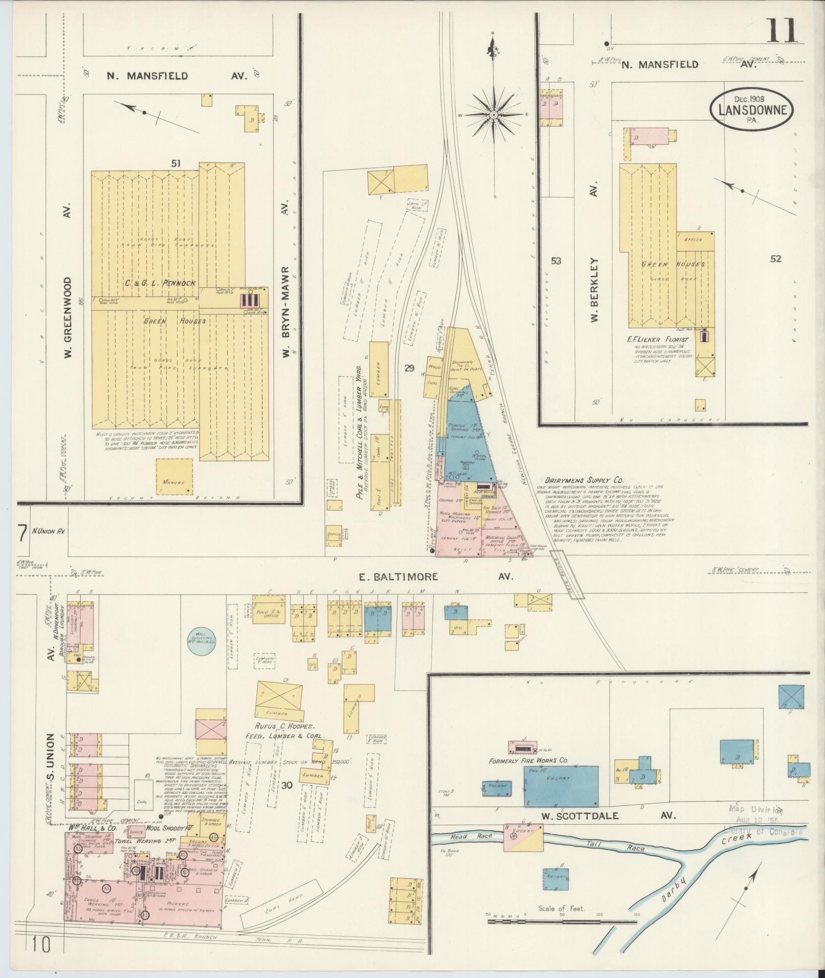 Sanborn Fire Insurance Map from Lansdowne, Delaware County, Pennsylvania (1908), Sheet #0011 - Historic Sanborn Fire Insurance Map Print, vintage old map wall art, antique decor, genealogy gift, Pennsylvania Pennsylvania map