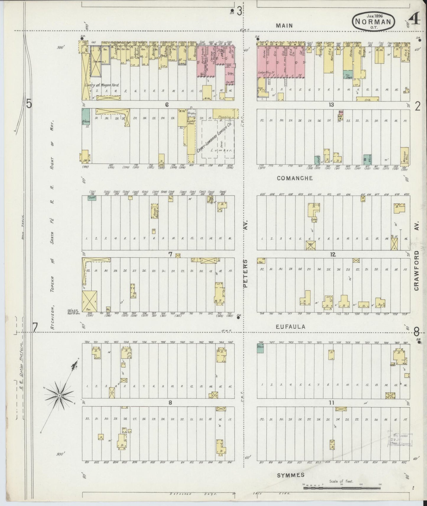 Sanborn Fire Insurance Map from Norman, Cleveland County, Oklahoma (1896), Sheet #0004 - Complete Map Set gallery image, historic Sanborn map, vintage wall art, Oklahoma Oklahoma